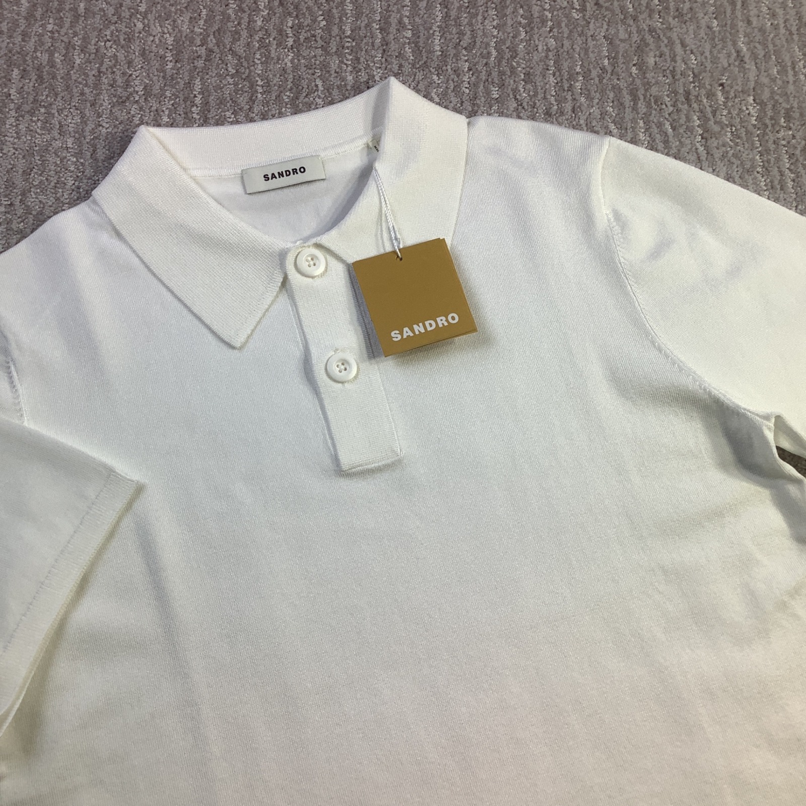 Sandro Pablo Mens Knit Polo Shirt Blanc White Short Sleeve E22pablo Size S Nwt